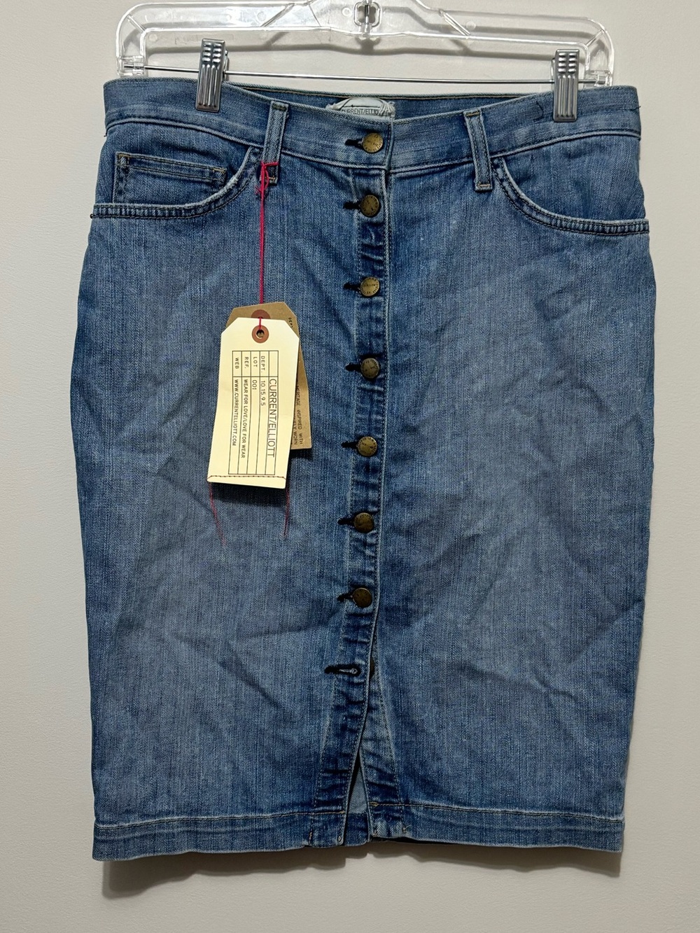 NEW Current/Elliott SZ 28 / 6 Button-Front Denim Pencil Skirt Wash Knee Denim